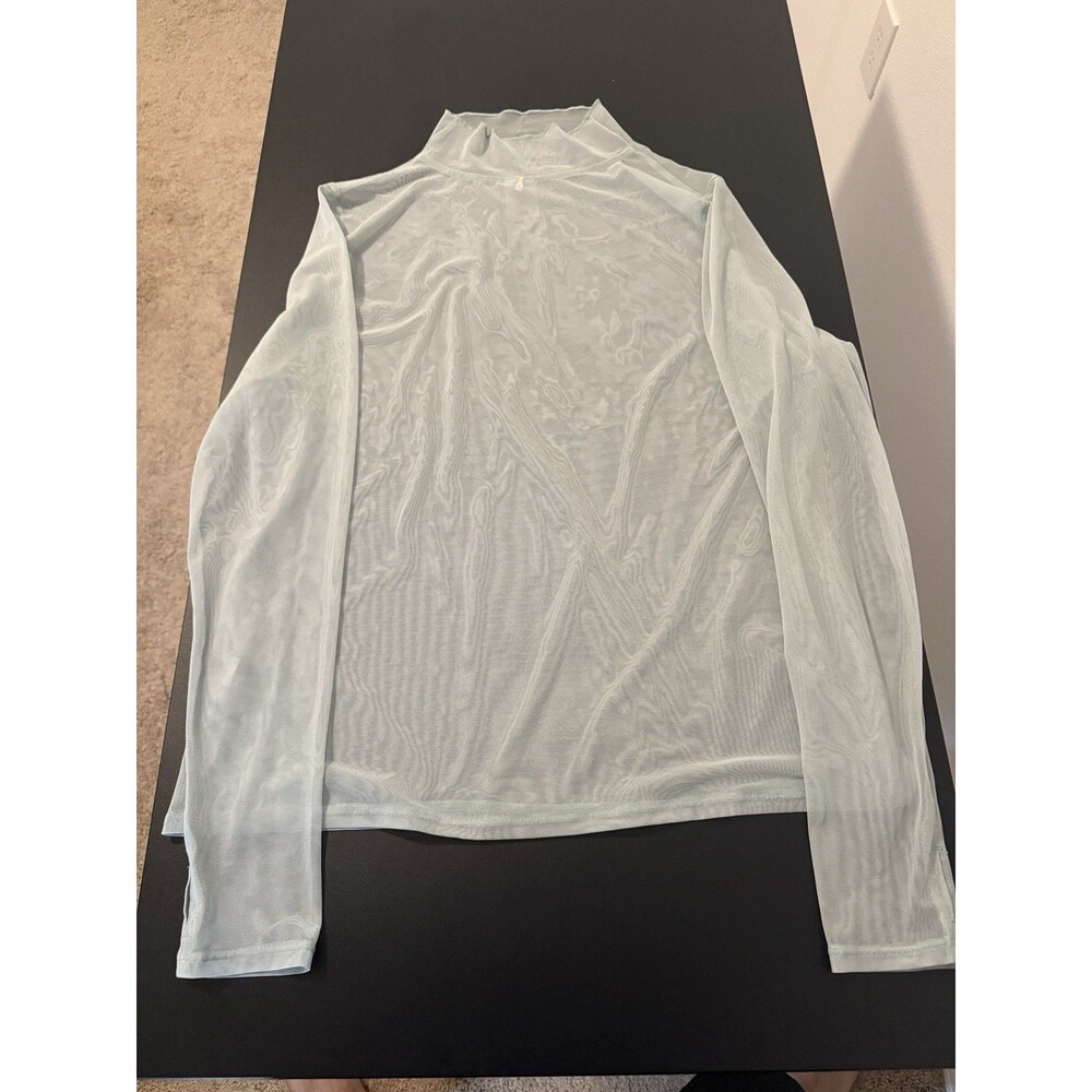 CALIA Draped Funnel Long Sleeve Top Womens XXL Mint Blue Mesh NWOT Activewear